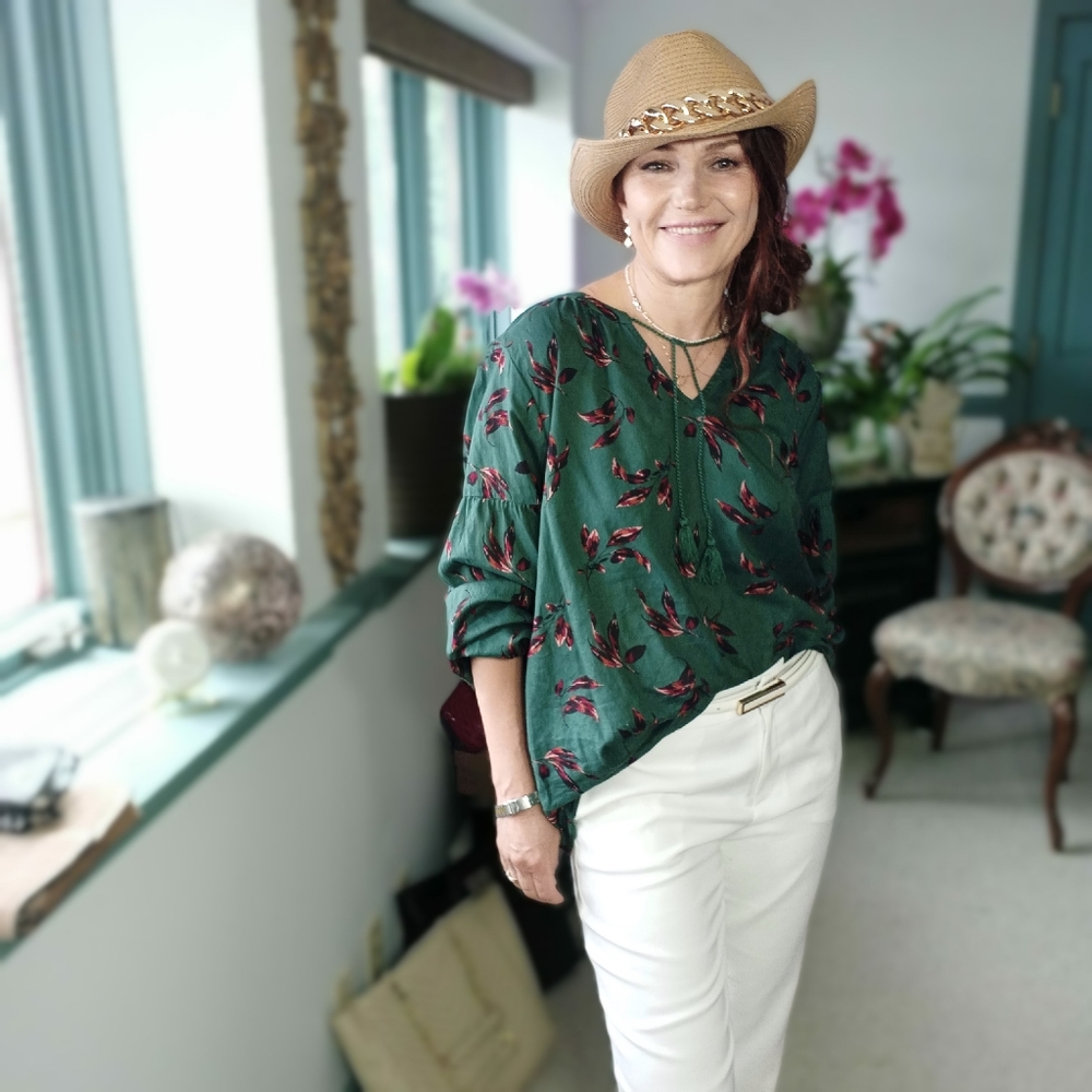 Green VISCOSE boho blouse - Picture 3 of 13